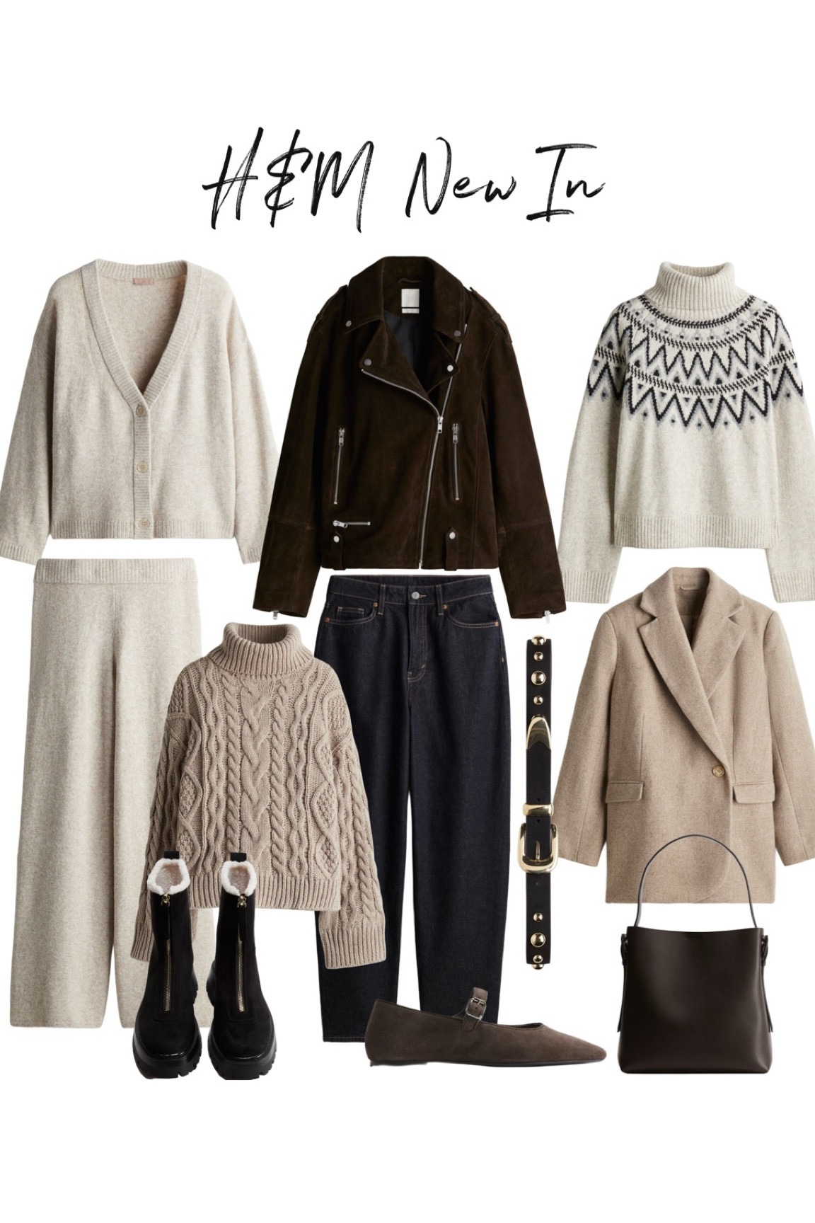 H&M new in for Autumn Winter 😍

Cable knit jumper, knitted loungewear, suede jacket, barrel leg jeans, studded belt, zip ankle boots, brown bag. 

#LTKwinter #LTKautumn #LTKstyletip