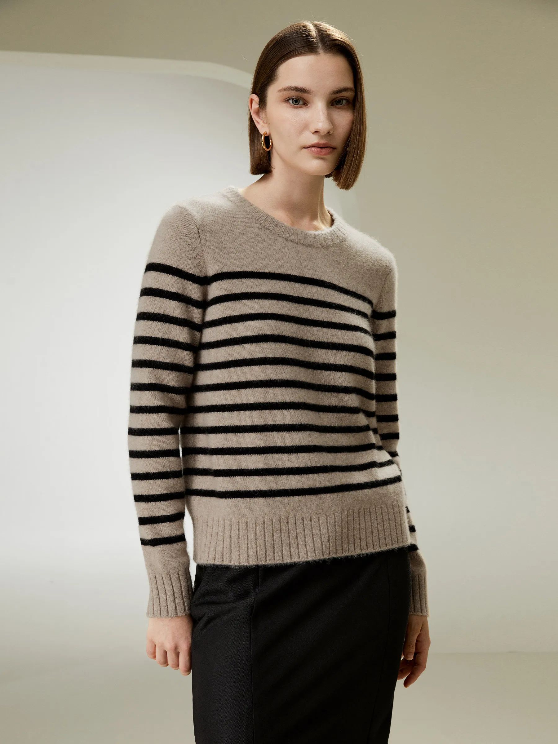 Striped Round Collar Cashmere Sweater | LilySilk