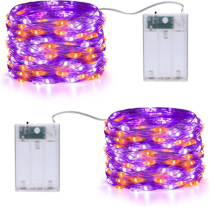 Joomer 2 Pack Orange Purple Halloween Lights,16.4Ft 50 LED 2 Modes Twinkle Fairy Lights Battery O... | Amazon (US)
