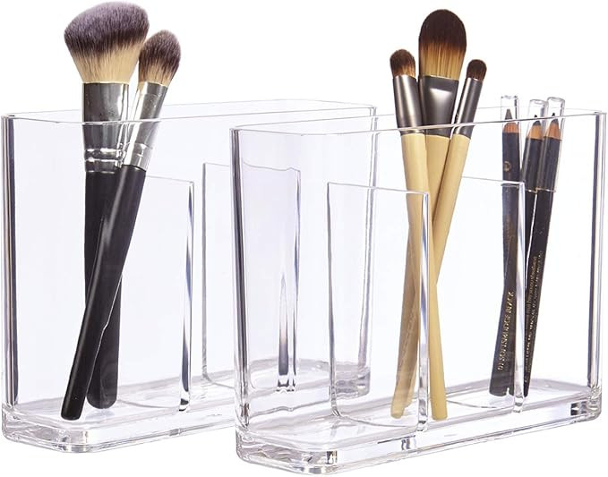 STORi Bliss 3-Compartment Makeup Brush Holder | set of 2 Clear | Amazon (US)