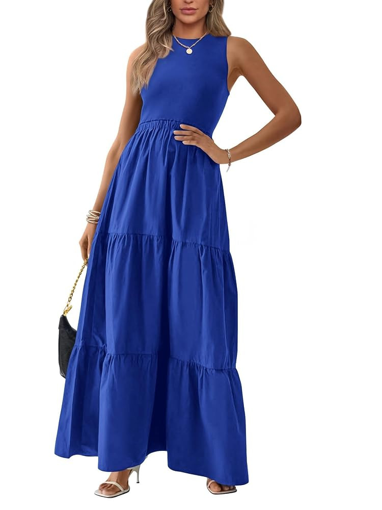 BTFBM Women Sleeveless Summer Dresses Wedding Guest Maxi Dresses Ribbed Knit Tops and Polyester S... | Amazon (US)