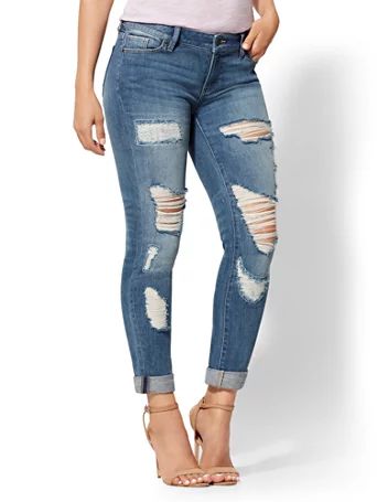 Soho Jeans - Rip & Repair Boyfriend Jeans - Retro Blue | New York & Company