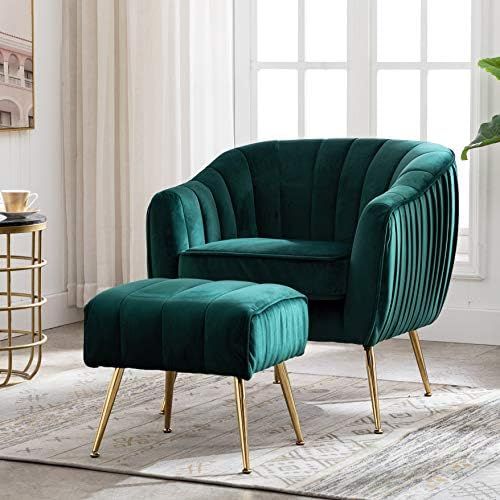 Artechworks Velvet Modern Tub Barrel Arm Chair Upholstered Tufted with Gold Metal Legs Accent Clu... | Amazon (US)