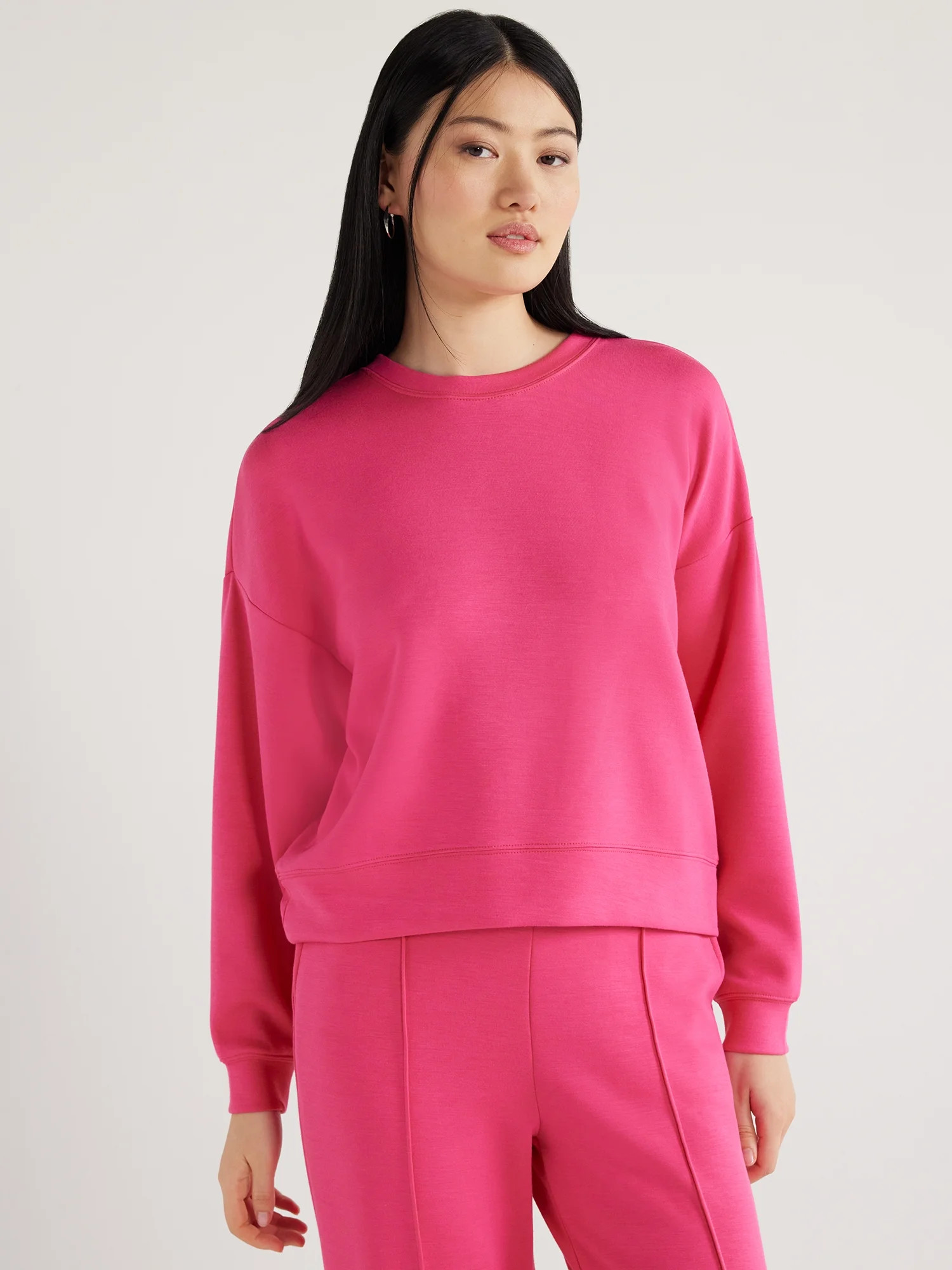 Scoop Women's Scuba Knit Cropped Sweatshirt with Drop Sleeves, Size XS-XXL | Walmart (US)