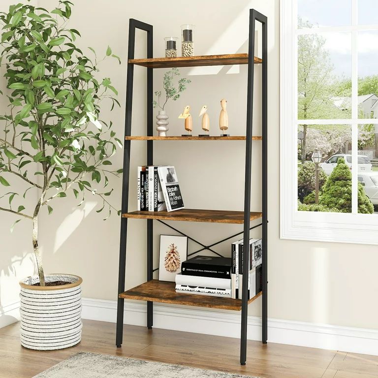 Bookshelf Ladder Shelf 4 Tiers Shelf Industrial Bookshelf Standing Shelf For Bedroom Living Room ... | Walmart (US)