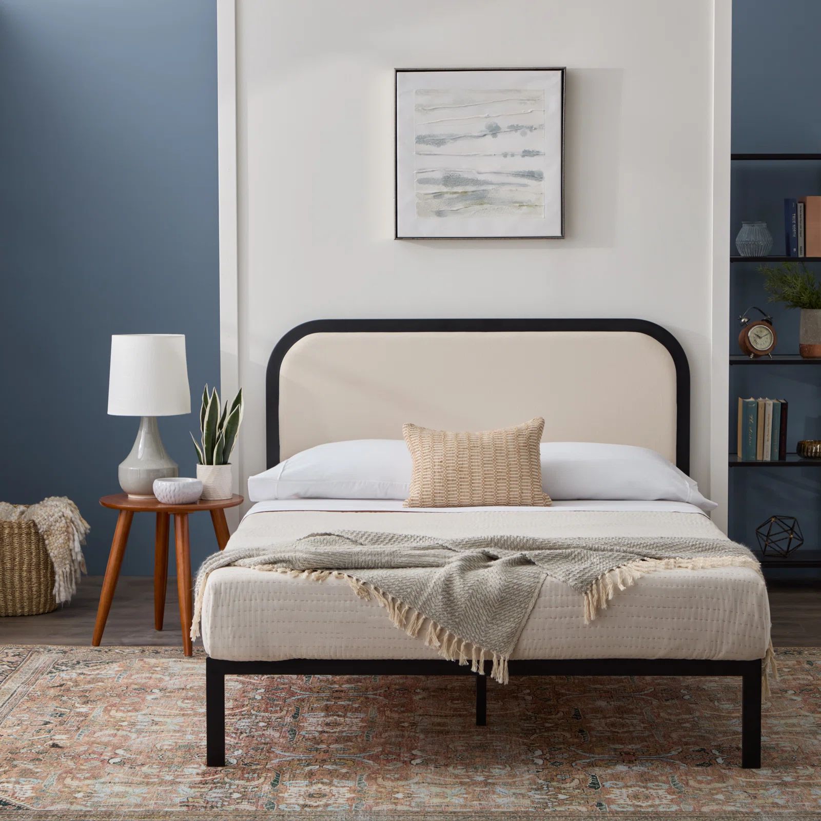 Metal Bed Frame with Rounded Upholstered Headboard | Wayfair North America