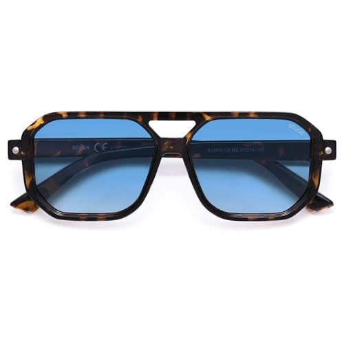 SOJOS Retro Polarized Square Aviator Sunglasses for Women Men Vintage 70s UV400 Protection Shade SJ2609 Tortoise Blue Grading Lens | Amazon (US)