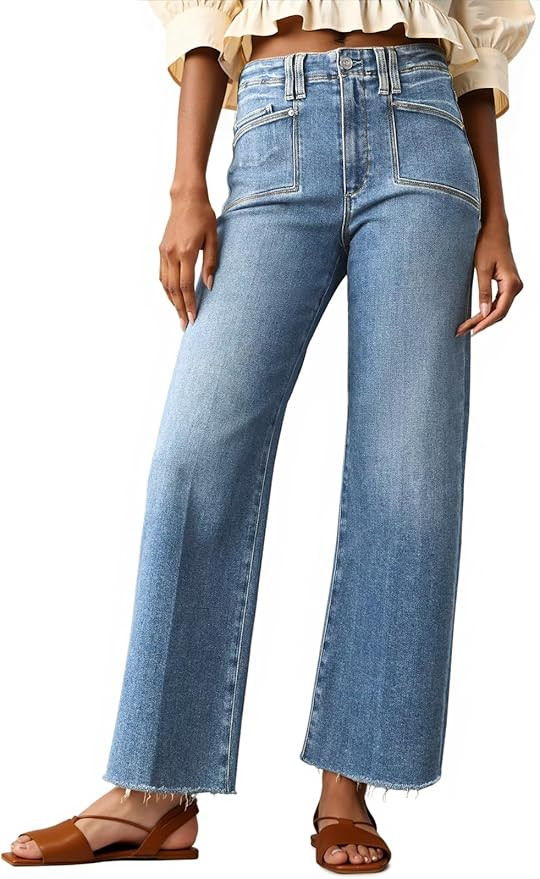 Cicy Bell Womens High Waisted Cropped Jeans Trendy Stretchy Baggy Straight Leg Raw Hem Capri Deni... | Amazon (US)