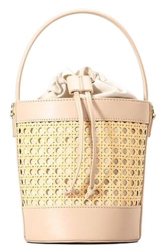 Rattan Bucket Bag for Women Straw Beach Bag Drawstring Crossbody Purse PU Leather Summer Shoulder... | Amazon (US)