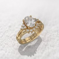 Oval Engagement Ring Set, 1 Carat Moissanite 8xmm & Five Stone Stacking Band Bridal Set Diamond 1418K | Etsy (US)