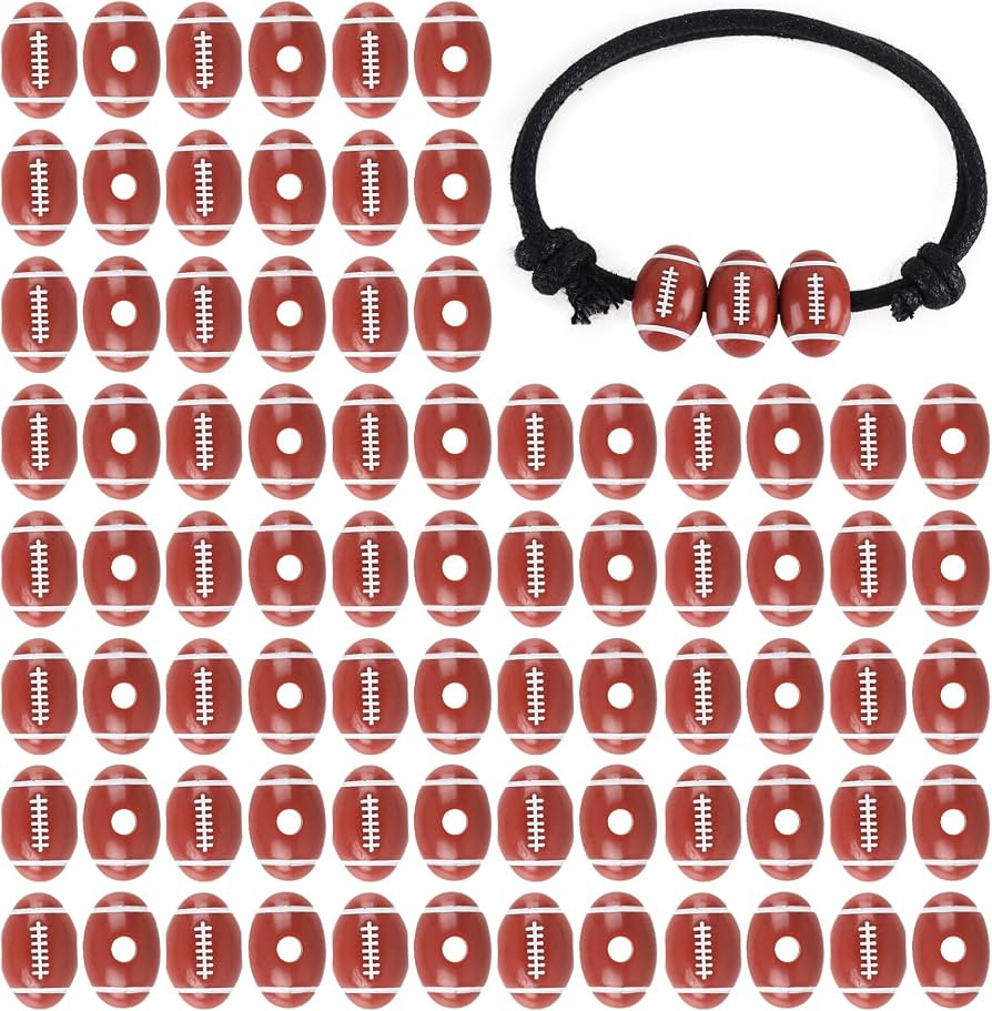 Football Sports Pony Beads 100 Pcs Acrylic Sports Crafts& 3mm 1.64 Yards Cord Football Charms for... | Amazon (US)