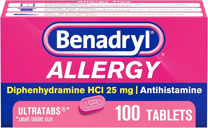 Benadryl Ultratabs Antihistamine Allergy Relief Medicine, Diphenhydramine HCl Tablets for Relief ... | Amazon (US)