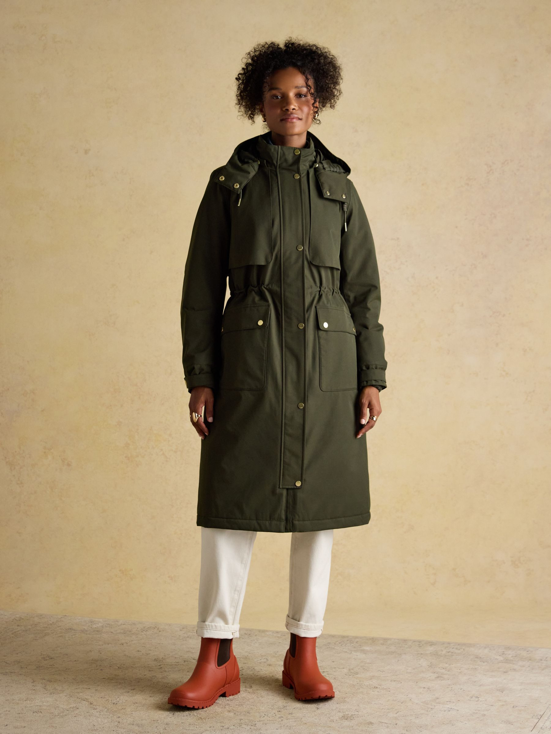 Warmwell Green Waterproof Fleece Lined Raincoat with Hood | Joules | Joules