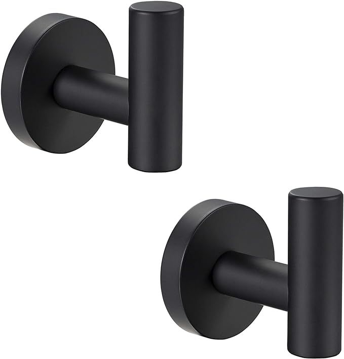 YGIVO 2 Pack Towel Hooks, Matte Black SUS304 Stainless Steel Coat Robe Clothes Hook Modern Wall H... | Amazon (US)