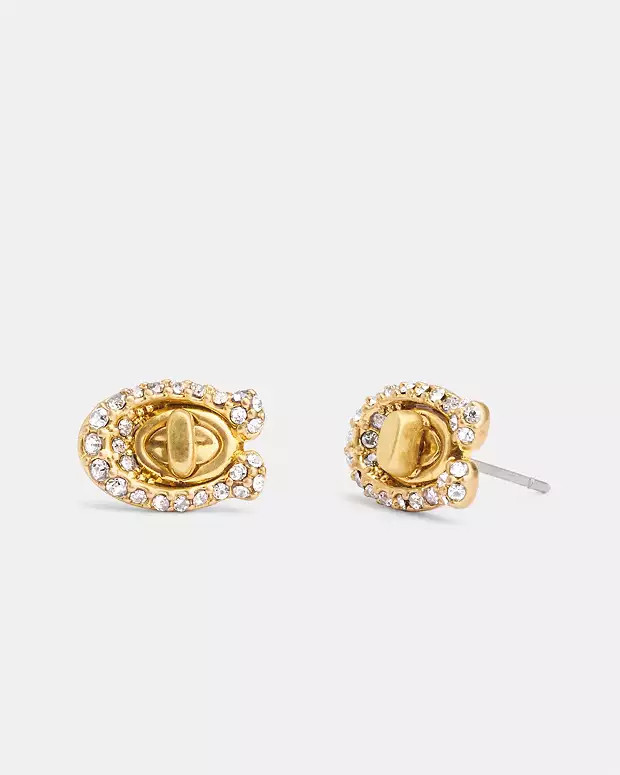 Pavé Signature Turnlock Stud Earrings | Coach (US)