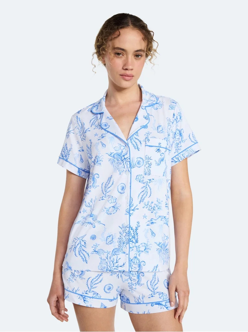 Joyspun Women’s Mommy and Me Notch Collar Top and Shorts Family Matching Pajama Set, Sizes XS-3... | Walmart (US)