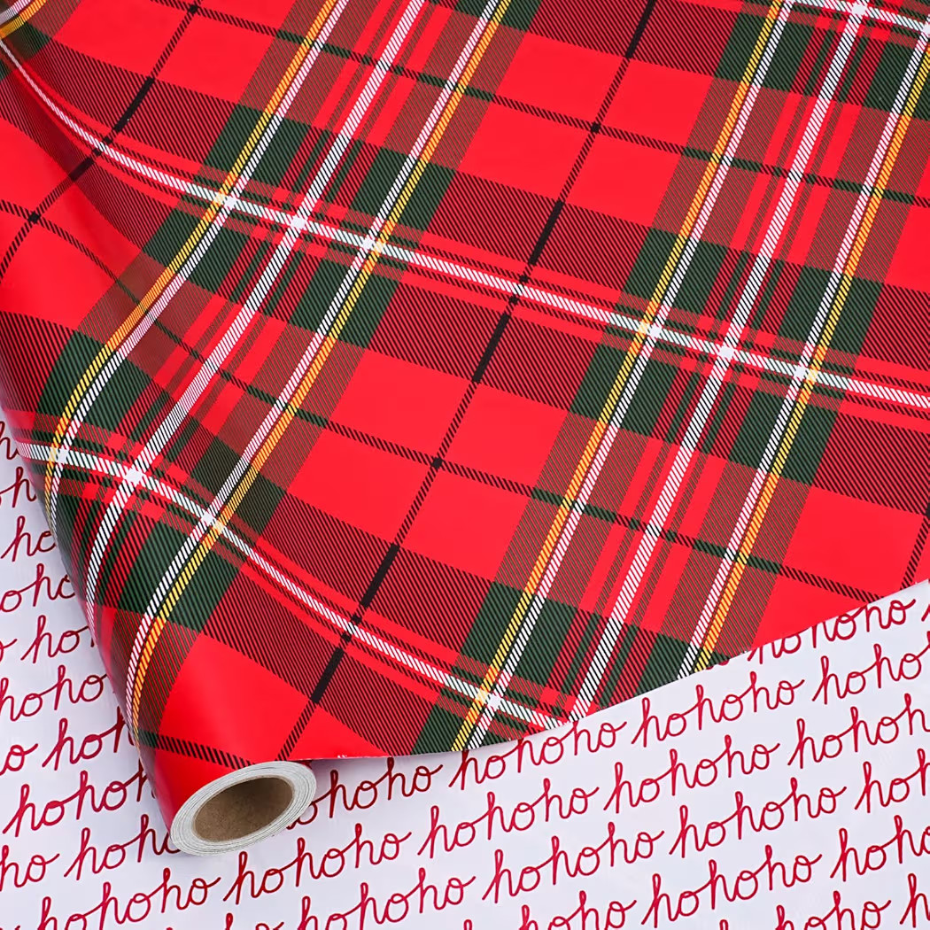 BIOBROWN Reversible Christmas Wrapping Paper - 17 Inch X 33 Feet (46.7 sq. ft. ttl.) - Red Tartan... | Amazon (US)