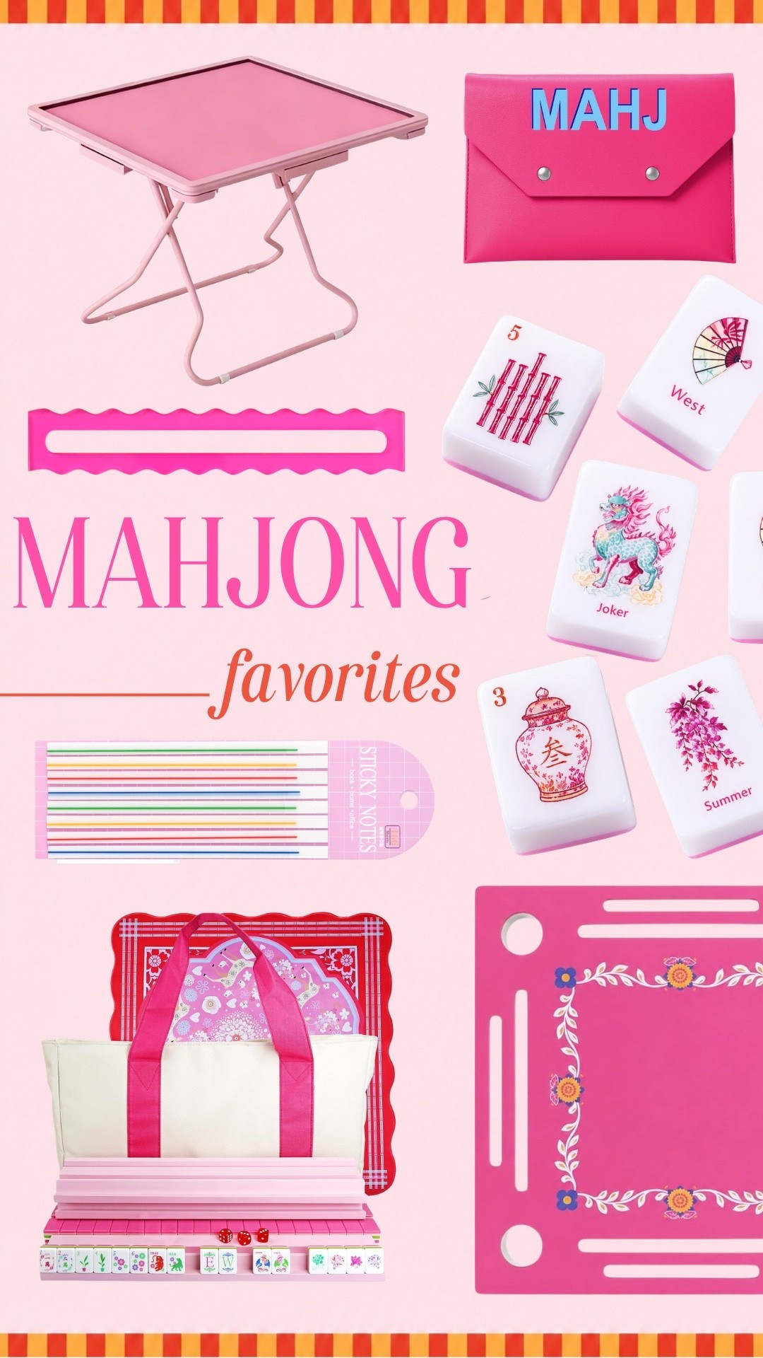 Colorful mahjong accessories featuring a pink mahjong table, tiles, racks, game mat, tile bag and scorekeeping essentials. Fun finds for hosting mahjong night, building your mahjong setup or adding a little more color to game day!

#LTKHome #LTKdayinmylife