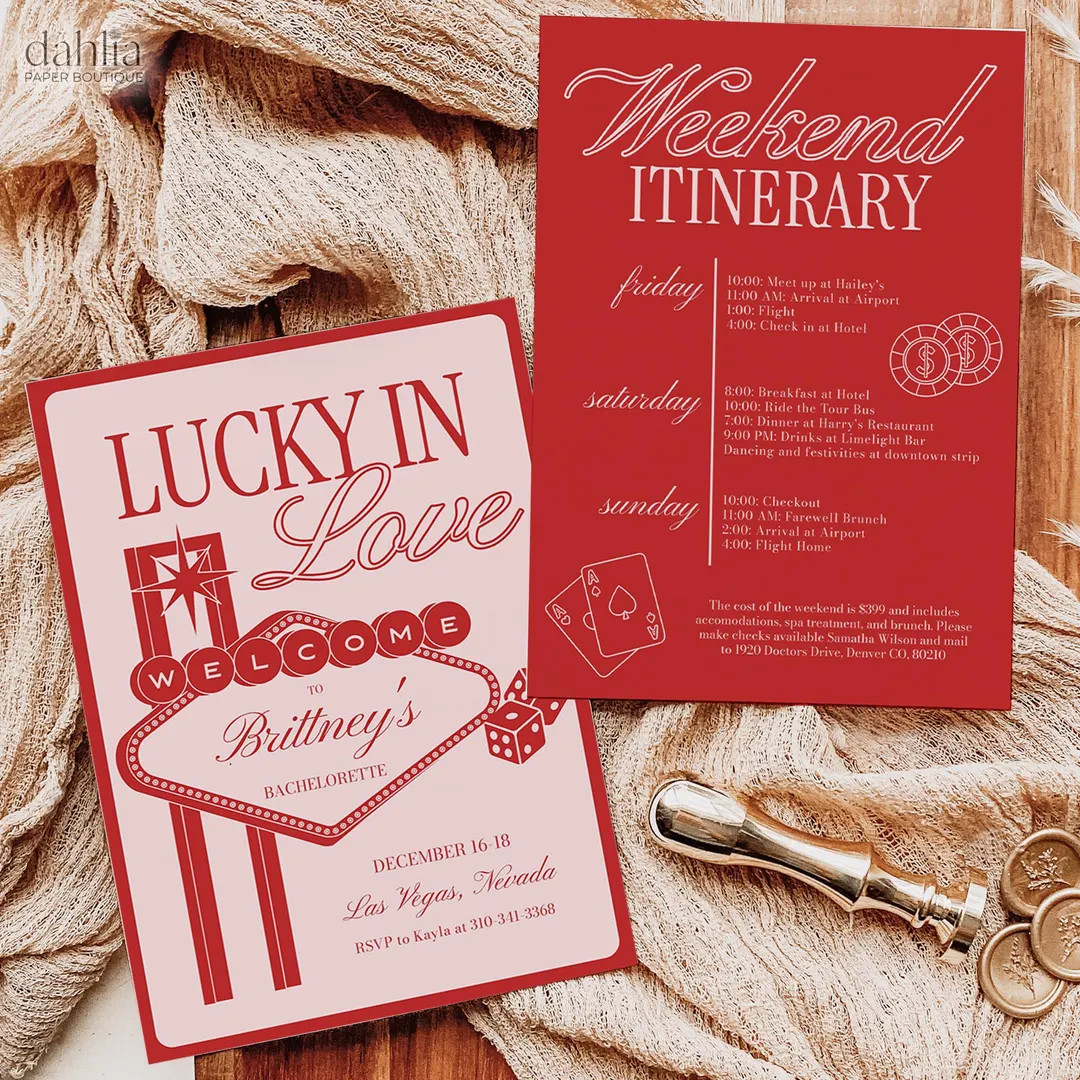 Lucky In Love Bachelorette Invitation Itinerary Template, Vegas Before Vows Bachelorette Weekend,... | Etsy (US)