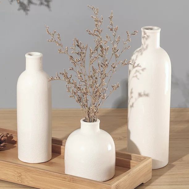 Ceramic White Vase, Pampas Grass Vase Set of 3, Morden Boho Rustic Home or Living Room Decor, Far... | Walmart (US)