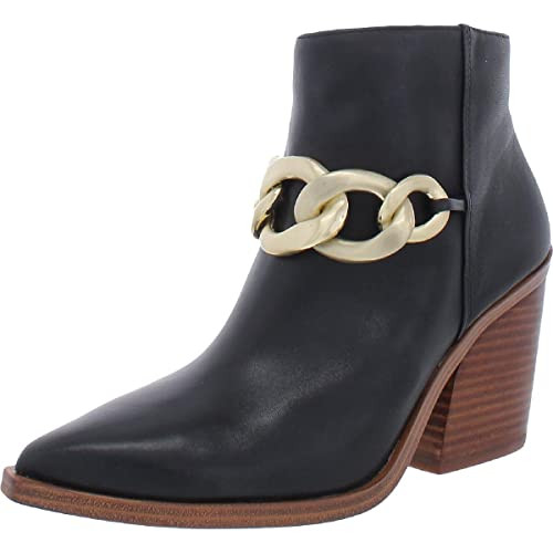 Vince Camuto Gethel Black Leather Pointed Toe Chain Block Heel Ankle Boot Bootie (Black, 9.5) | Amazon (US)