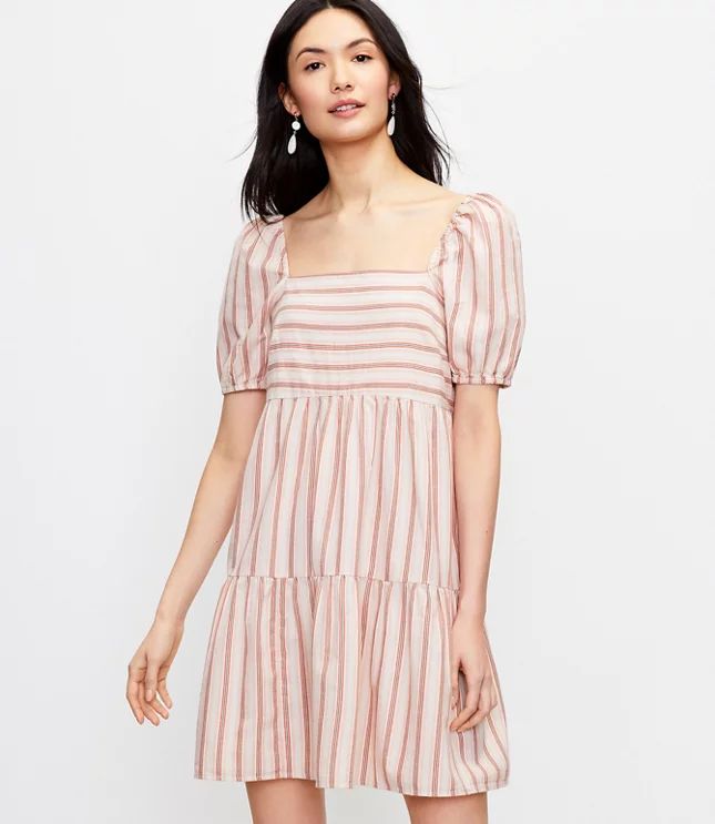 Striped Square Neck Puff Sleeve Dress | LOFT