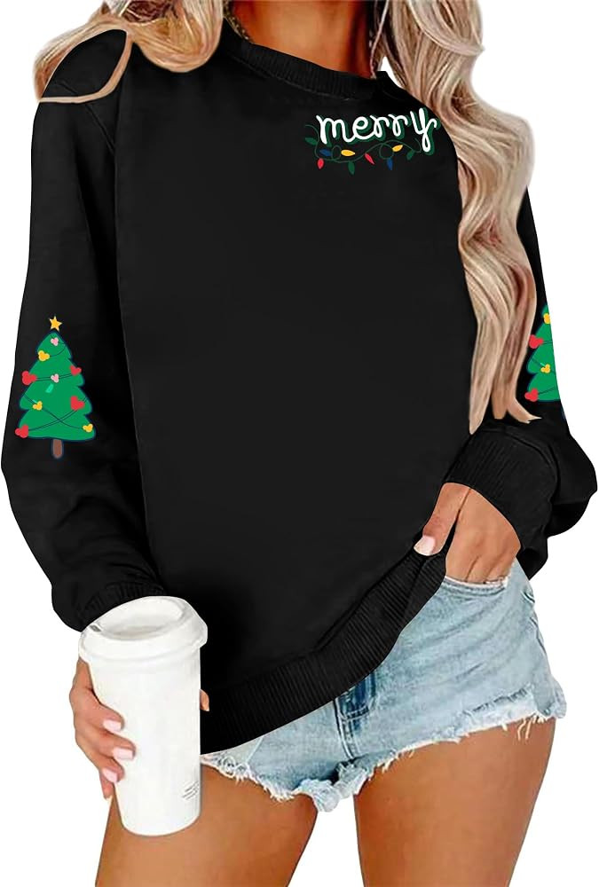 Christmas Sweatshirts for Women: Merry Christmas Sweater Xmas Long Sleeve Shirt Holiday Crewneck ... | Amazon (US)