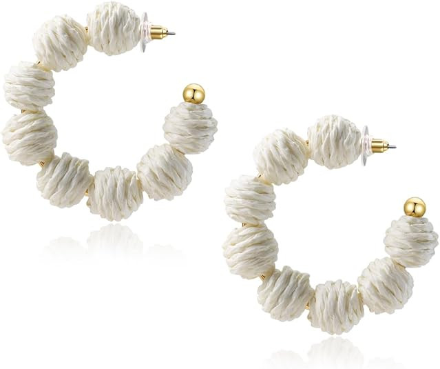 Colorful Statement Raffia Hoop Dangle Earrings for Women - Fun Summer Rattan Beach Vacation Jewel... | Amazon (US)