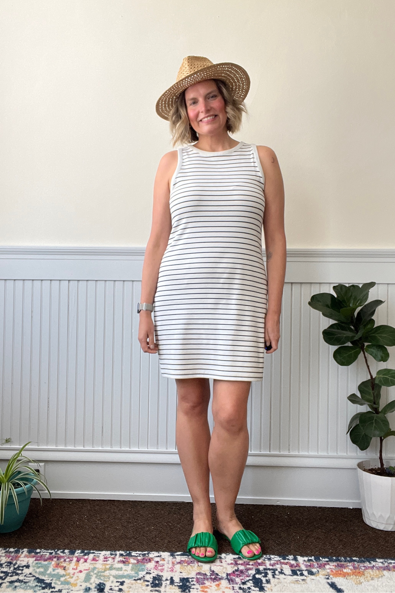Outfit code: striped dress, sandals and hat 

#LTKSeasonal #LTKmidsize #LTKcurves