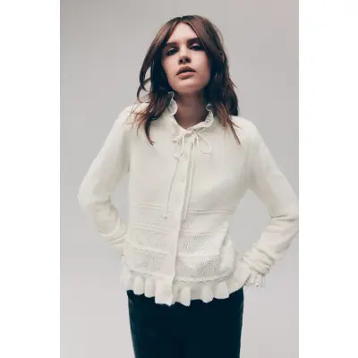H&M Pointelle-knit Cardigan in White at Nordstrom, Size X-Large | Nordstrom
