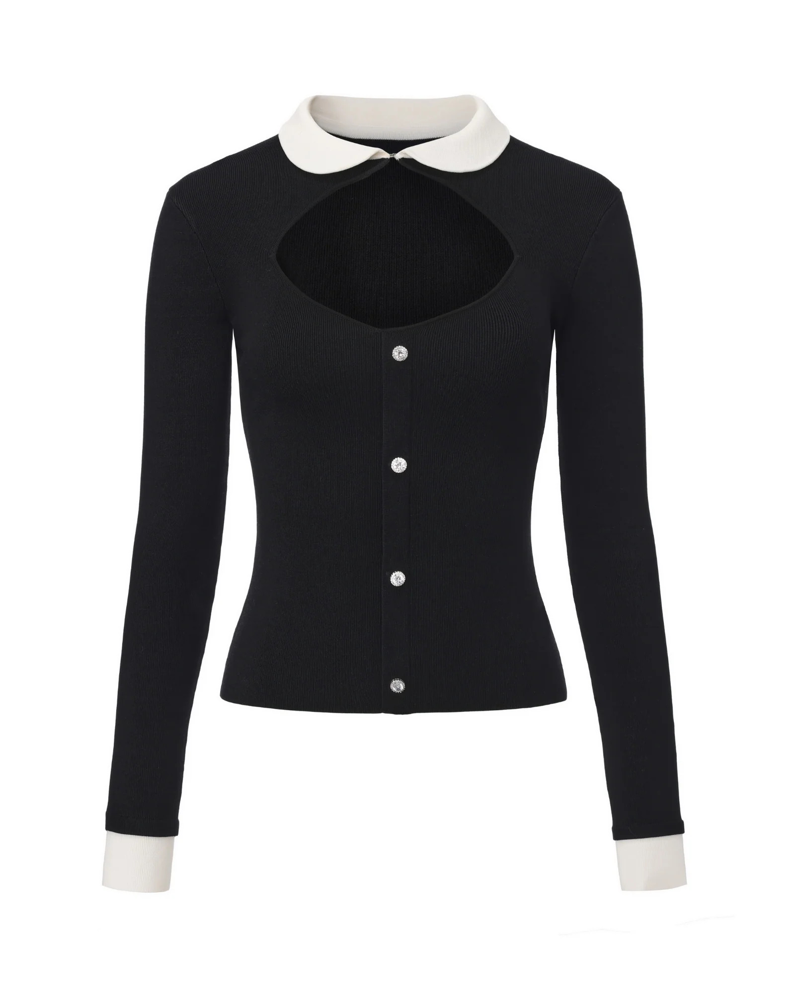 Isabella Knit Top | Black & White Long Sleeve Openwork Knit Top | Nana Jacqueline