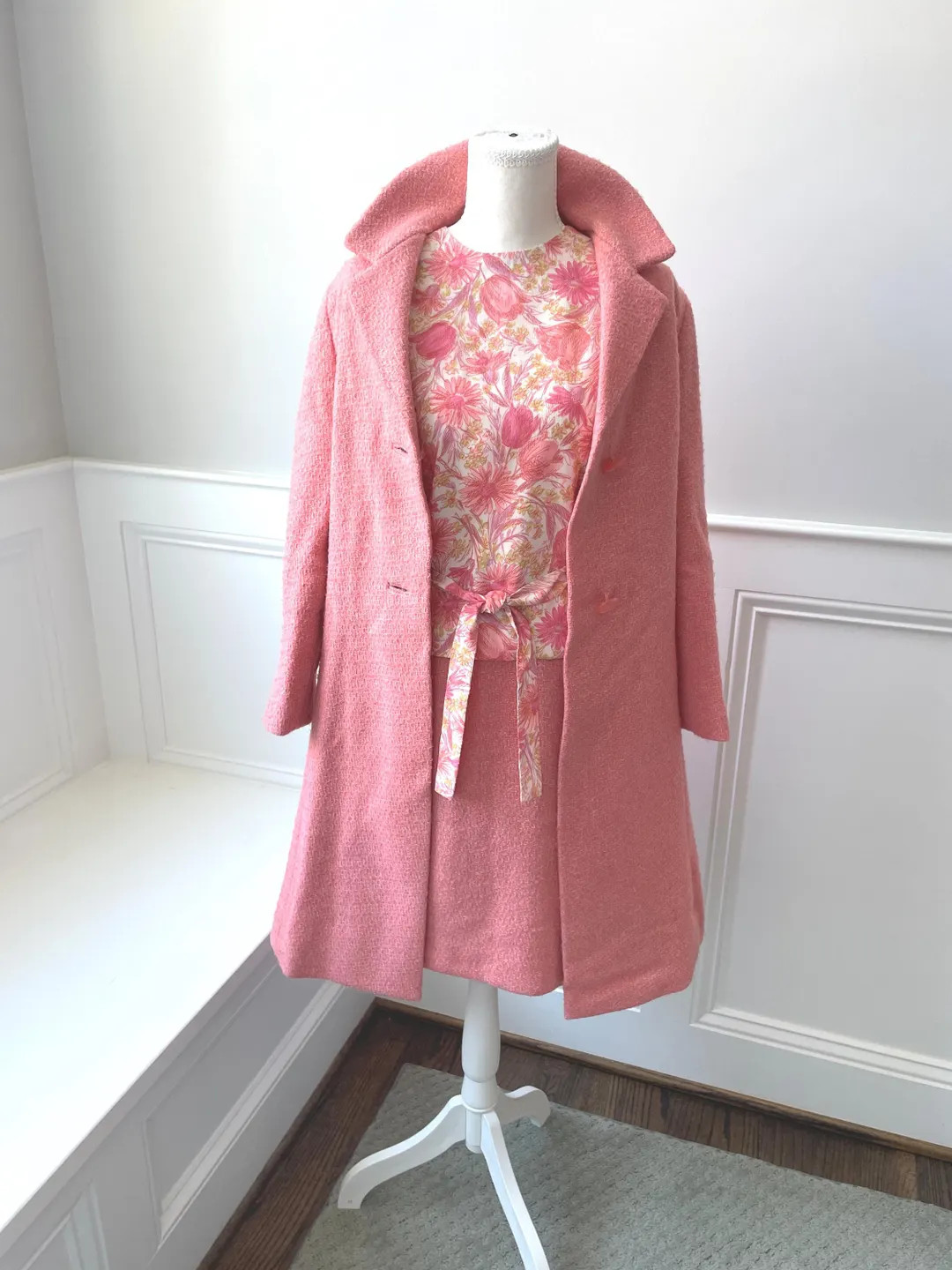 Vintage 1960s coral wool tweed coat and skirt with matching blouse | Etsy (Global)