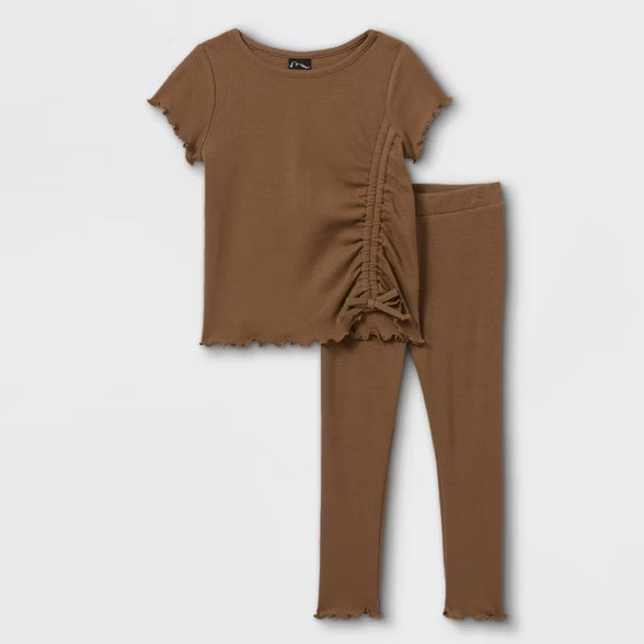 Toddler Girls' 2pc Ruched Rib Short Sleeve T-Shirt & Leggings Set - art class™ | Target