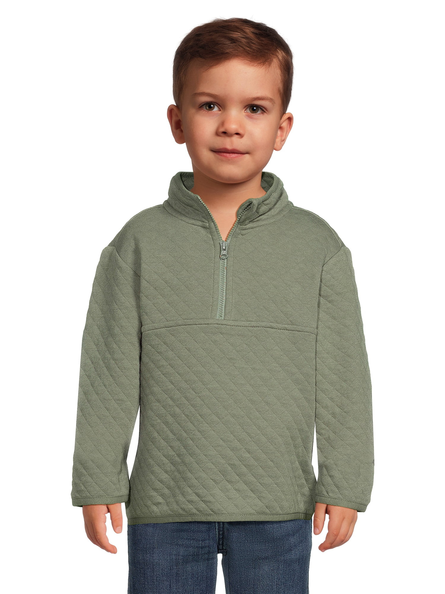 Wonder Nation Baby and Toddler Boy Quarter Zip Quilted Jacket, Sizes 12M-5T | Walmart (US)