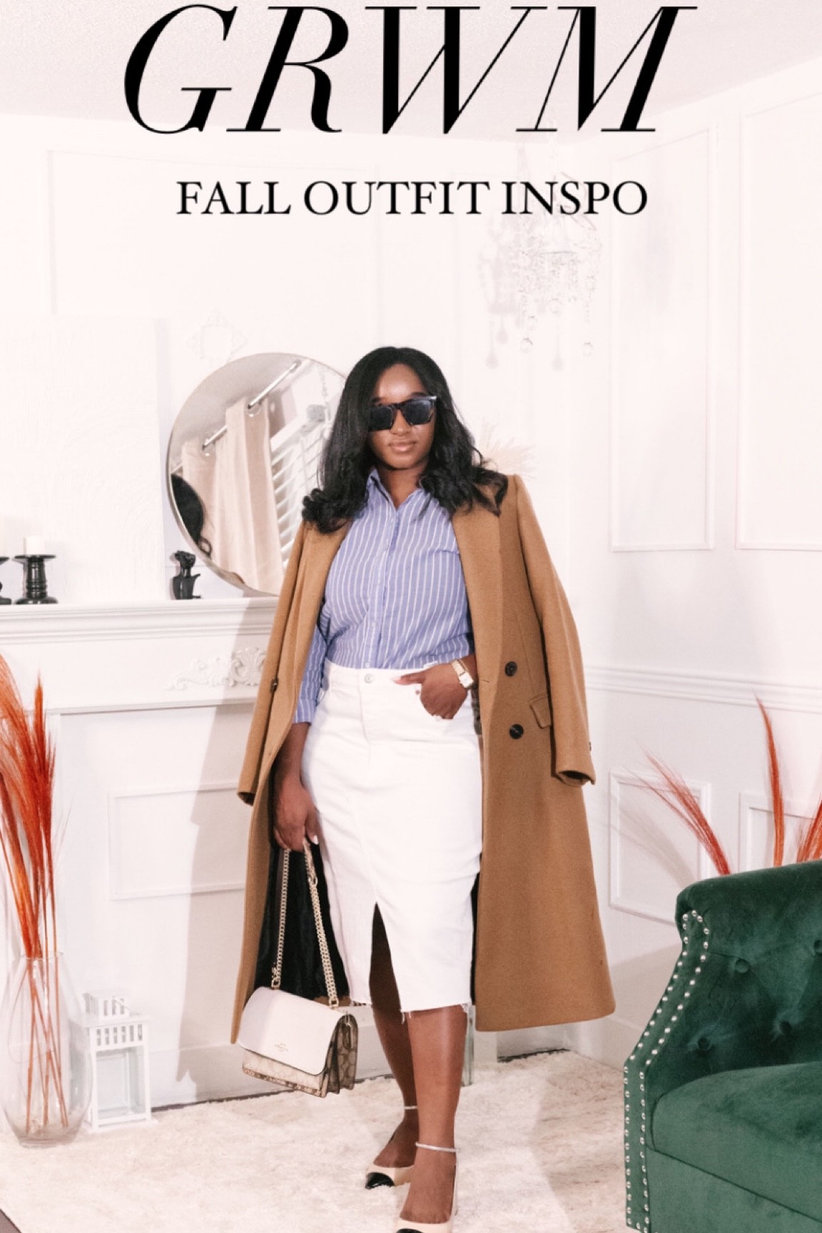 Striped shirt 
Wool coat 
White denim skirt 
Fall look 
Fall outfit inspo
Work outfit for fall 

#LTKworkwear #LTKstyletip #LTKSeasonal