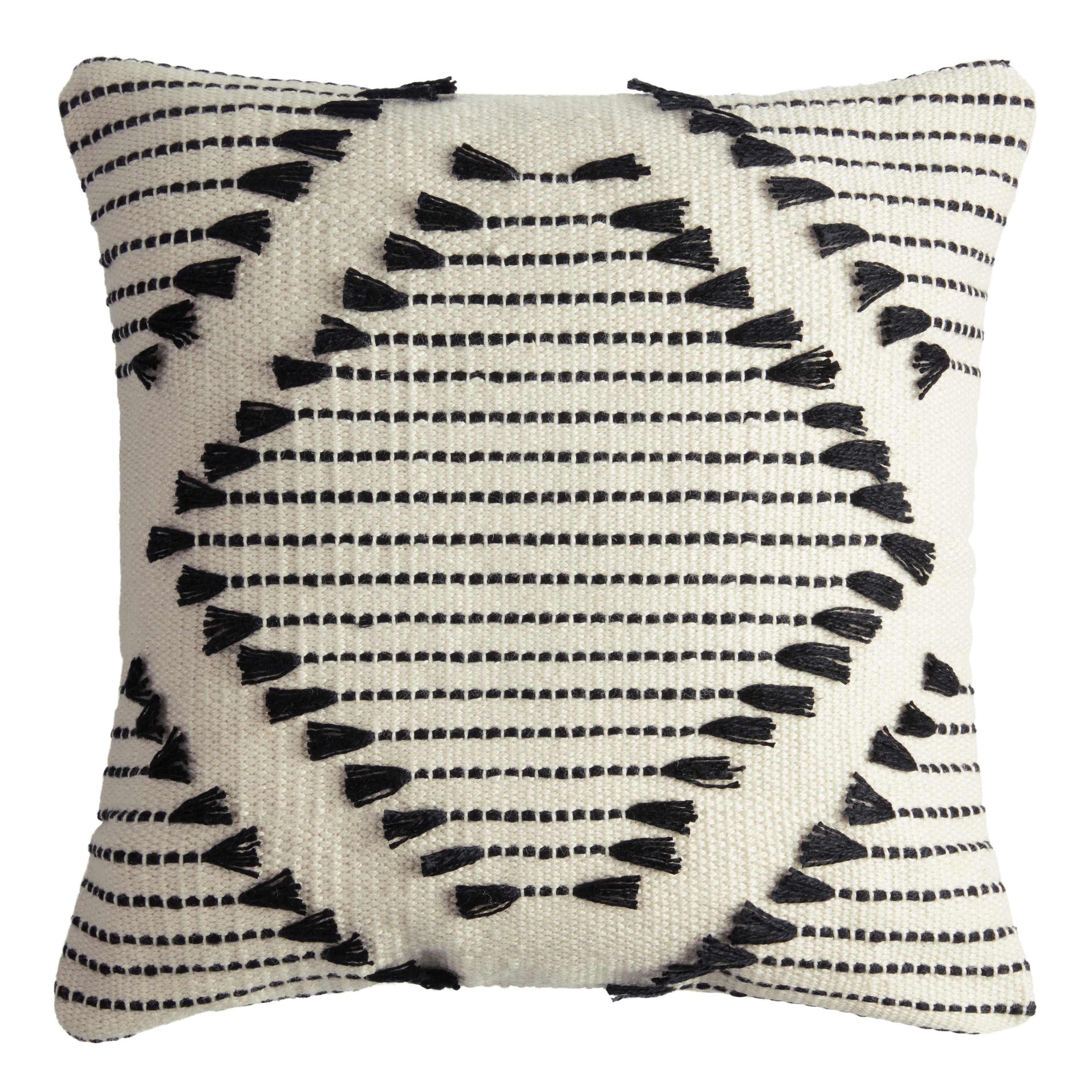 Black And Ivory Diamond Fringe Indoor Outdoor Throw Pillow | World Market