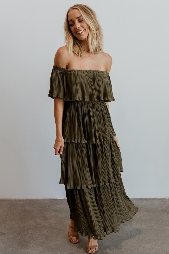 Zarra Dark Sage Pleated Dress | Baltic Born