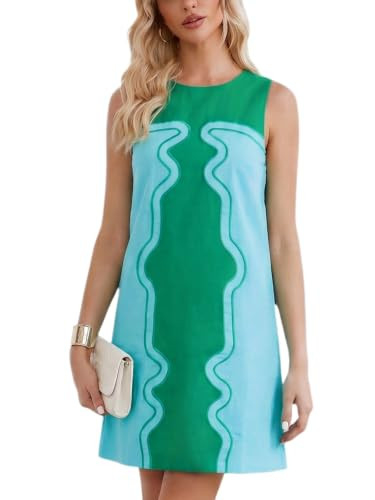 Ladyful Womens Color Block Shift Dress Cotton Sleeveless 60s Mini Dresses | Amazon (US)
