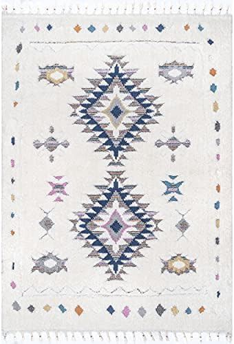 nuLOOM Lila Tribal Moroccan Shag Area Rug, 6' 7" x 9', Blue | Amazon (US)