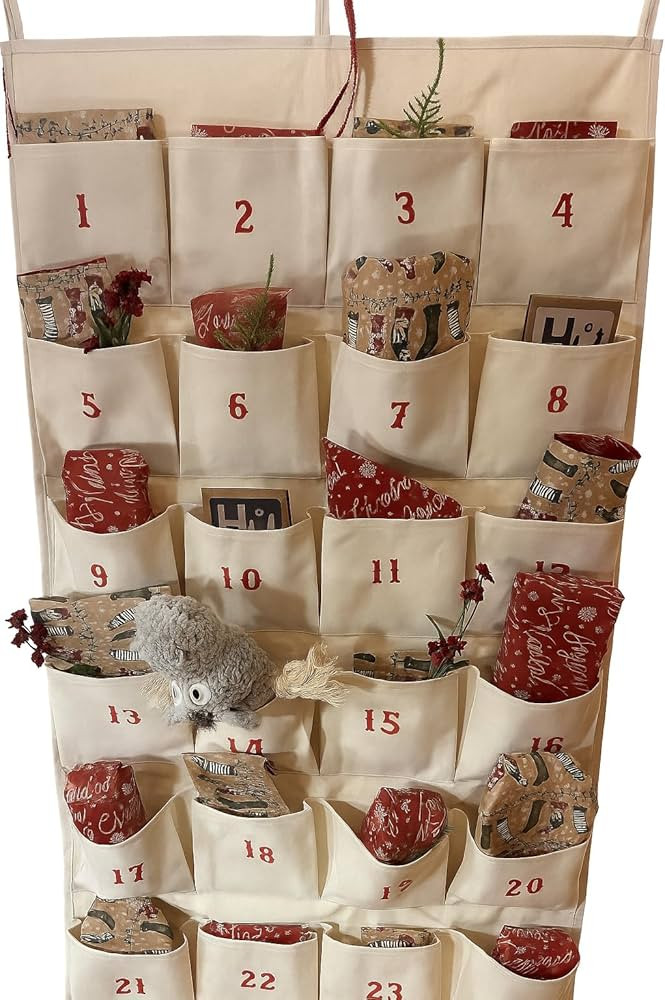 DIY Cotton Canvas Advent Calendar with 24 Pockets | Reusable Hanging Organizer | Christmas Wall D... | Amazon (US)