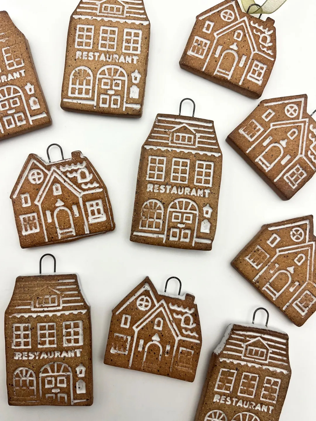 Handmade Ceramic Gingerbread House Ornament Set (Set of 2) | Etsy (US)