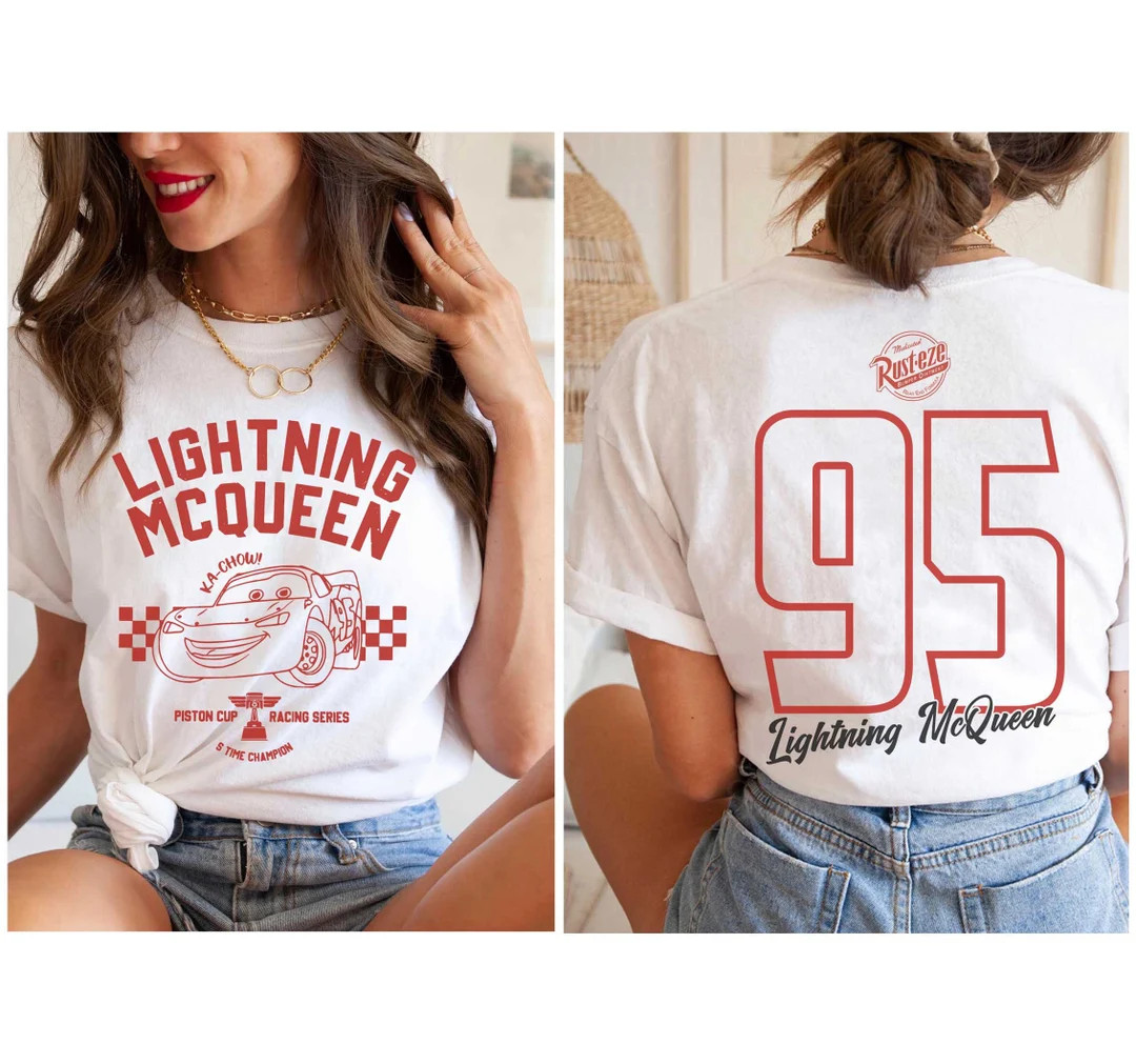 Lightning Mcqueen Piston Cup 2 Sided Print Shirt, Lightning Mcqueen 95 Racing Shirt, Disney Cars ... | Etsy (US)