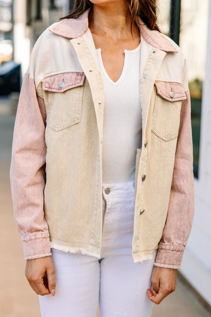 With Ease Straw Yellow Colorblock Denim Jacket | The Mint Julep Boutique