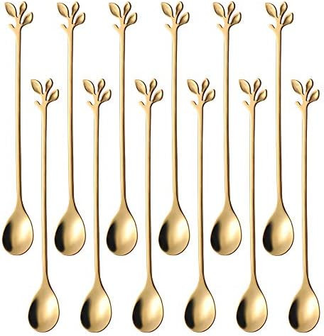 Amazon.com: AnSaw Small 6.5-Inch Leaf Coffee spoon set, 12 Pcs Gold Stainless Steel Teaspoons : H... | Amazon (US)