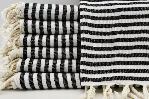 Black Striped Hand Towelhandmade Hand Towelhead Towelhand - Etsy | Etsy (US)