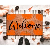 Pumpkin Pattern Welcome Doormat | Fall Porch Decor Outdoor Rug | Etsy (US)