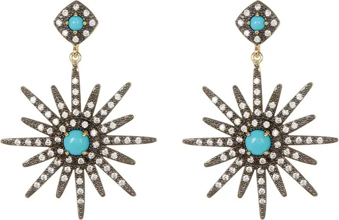 Adornia 14K Yellow Gold Plated Turquoise & Swarovski Crystal Accented Starburst Earrings | Nordst... | Nordstrom Rack