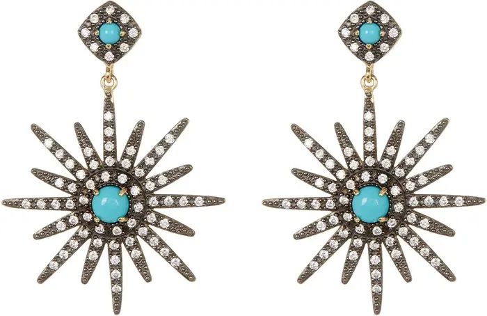 14K Yellow Gold Plated Turquoise & Swarovski Crystal Accented Starburst Earrings | Nordstrom Rack