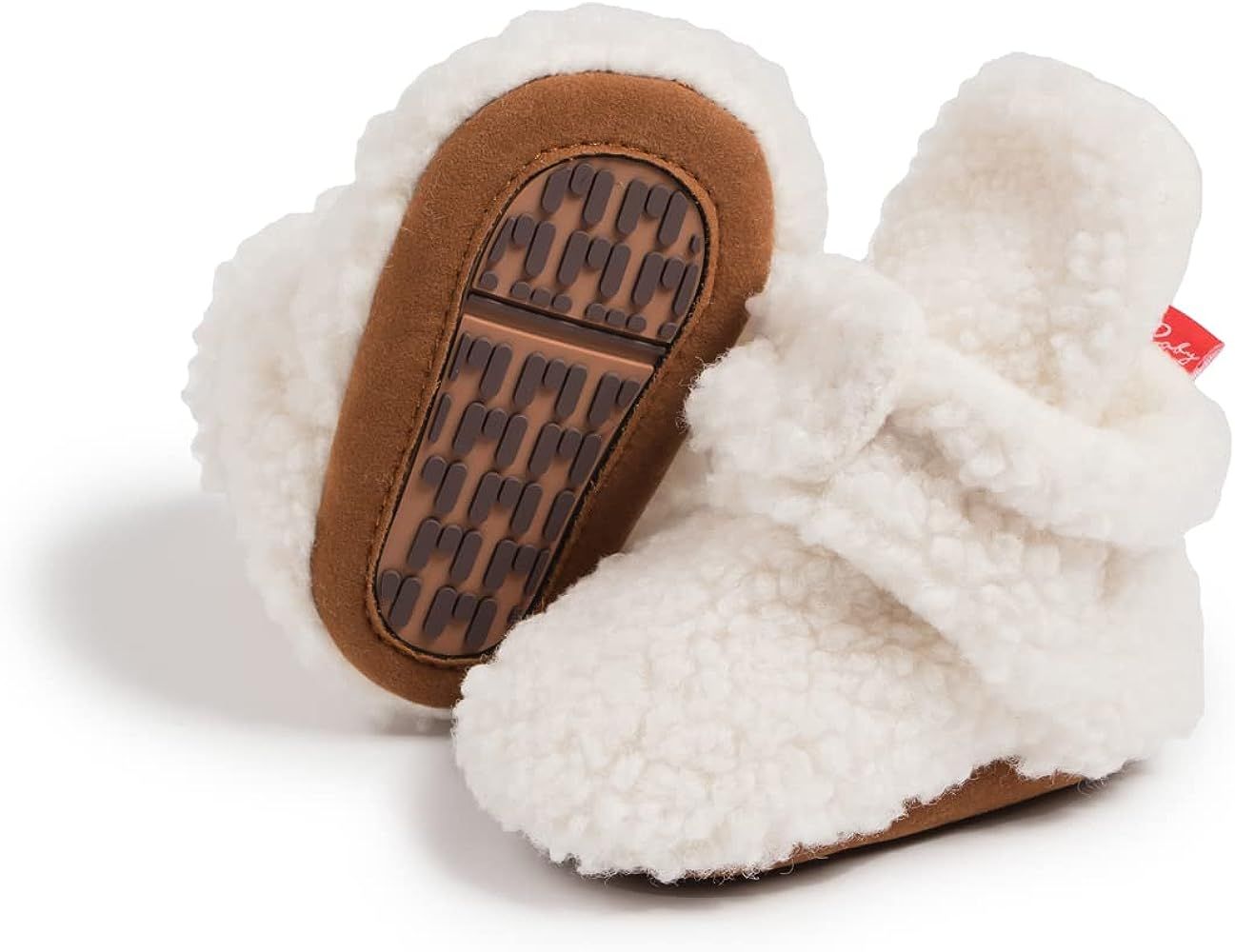Newborn Baby Boy Girl Soft Fleece Booties Stay On Infant Slippers Socks Shoe Non Skid Gripper Tod... | Amazon (US)