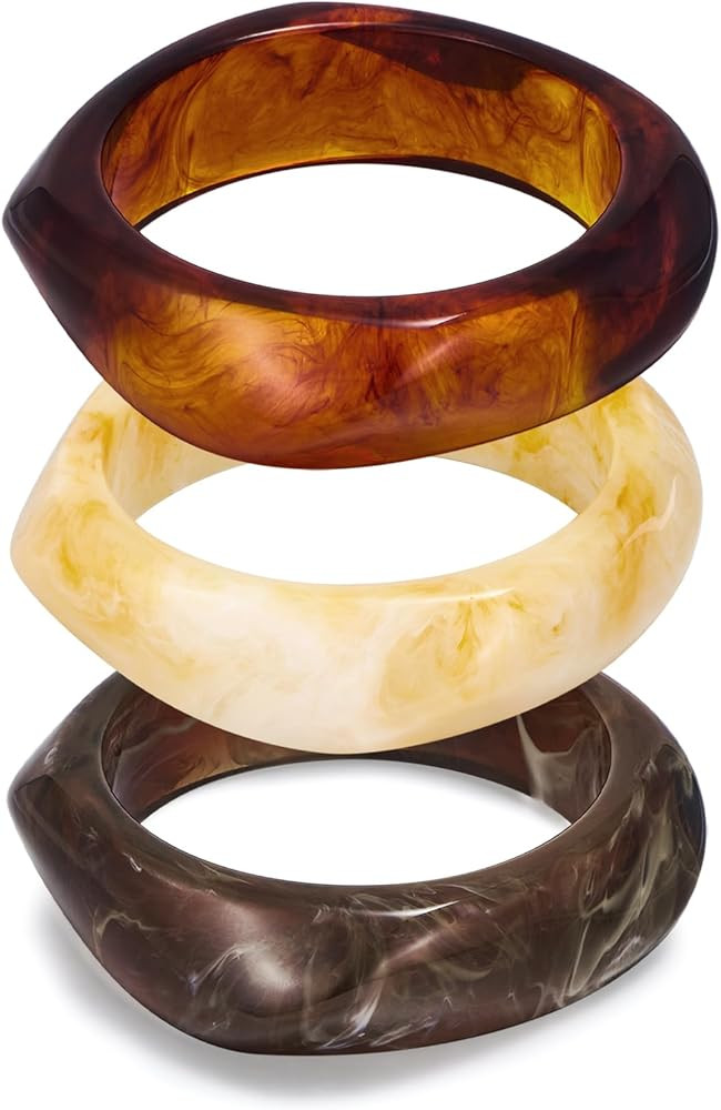 WOWORAMA 3pcs Colorful Resin Acrylic Bangle Bracelets Set for Women Wide Chunky Acrylic Bracelets... | Amazon (US)